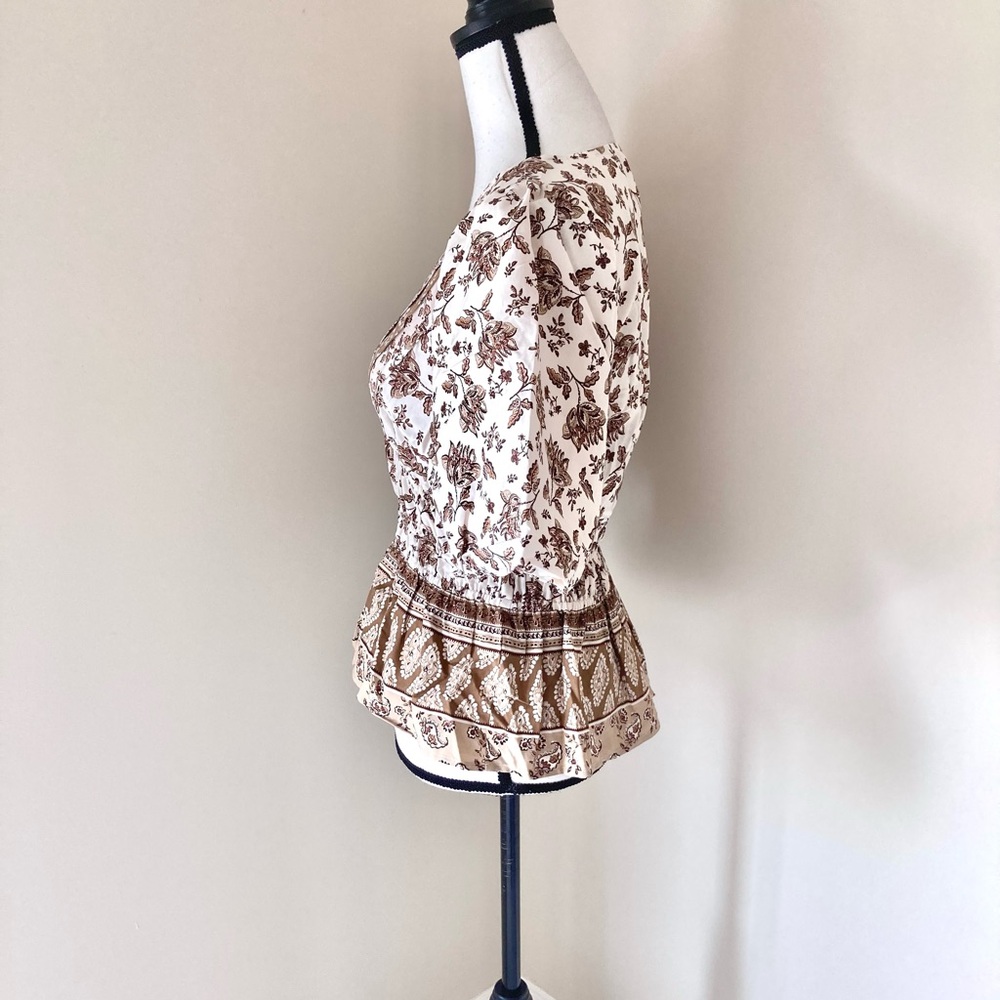 Loft Bohemian Mixed-Pattern Peplum Blouse Size M - Picture 7 of 10